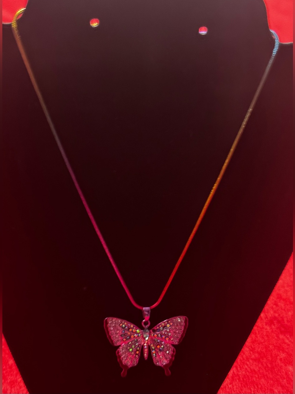 Delicate Pink Butterfly Pendant Necklace with Crystal Accents